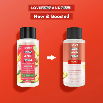 Love Beauty and Planet 3 in 1 Luscious Waves Shampoo Avocado Oil Aguacate Mango and Vitamin E 13.5 Fl Oz 