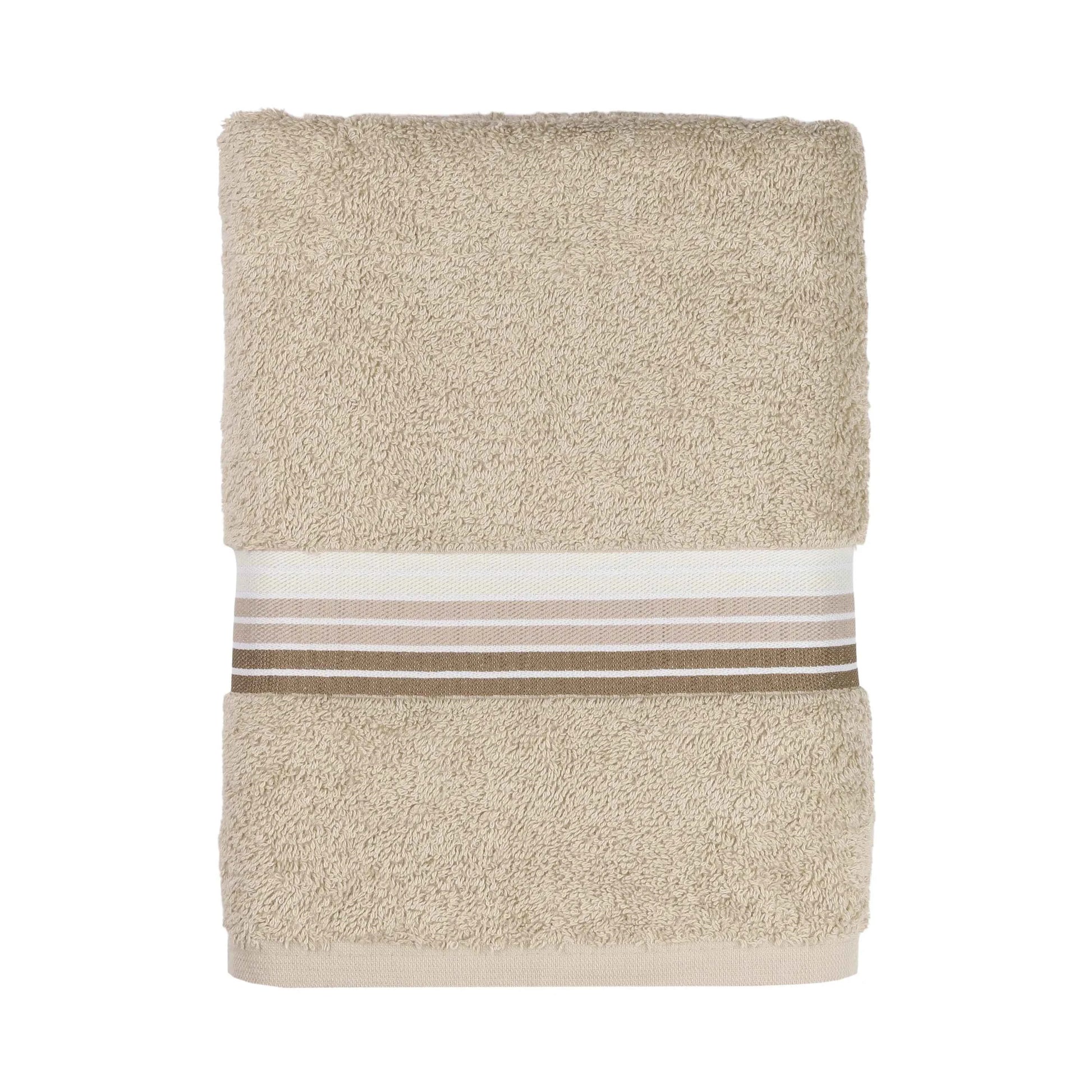 Mainstays Basic Bath Towel – Soft 100% Cotton, Highly Absorbent Striped Design – Everyday Comfort & Style