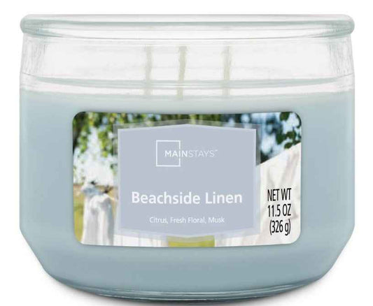 Mainstays Beachside Linen 3-Wick Glass Jar Candle – Fresh Clean Scent, Blue, 11.5 oz