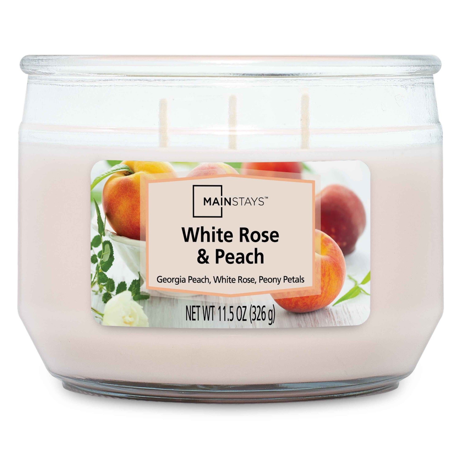 White Rose & Peach 3-Wick Candle – 11.5 oz – Sweet Floral & Fruity Fragrance for Home Ambiance