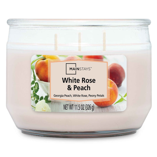 White Rose & Peach 3-Wick Candle – 11.5 oz – Sweet Floral & Fruity Fragrance for Home Ambiance