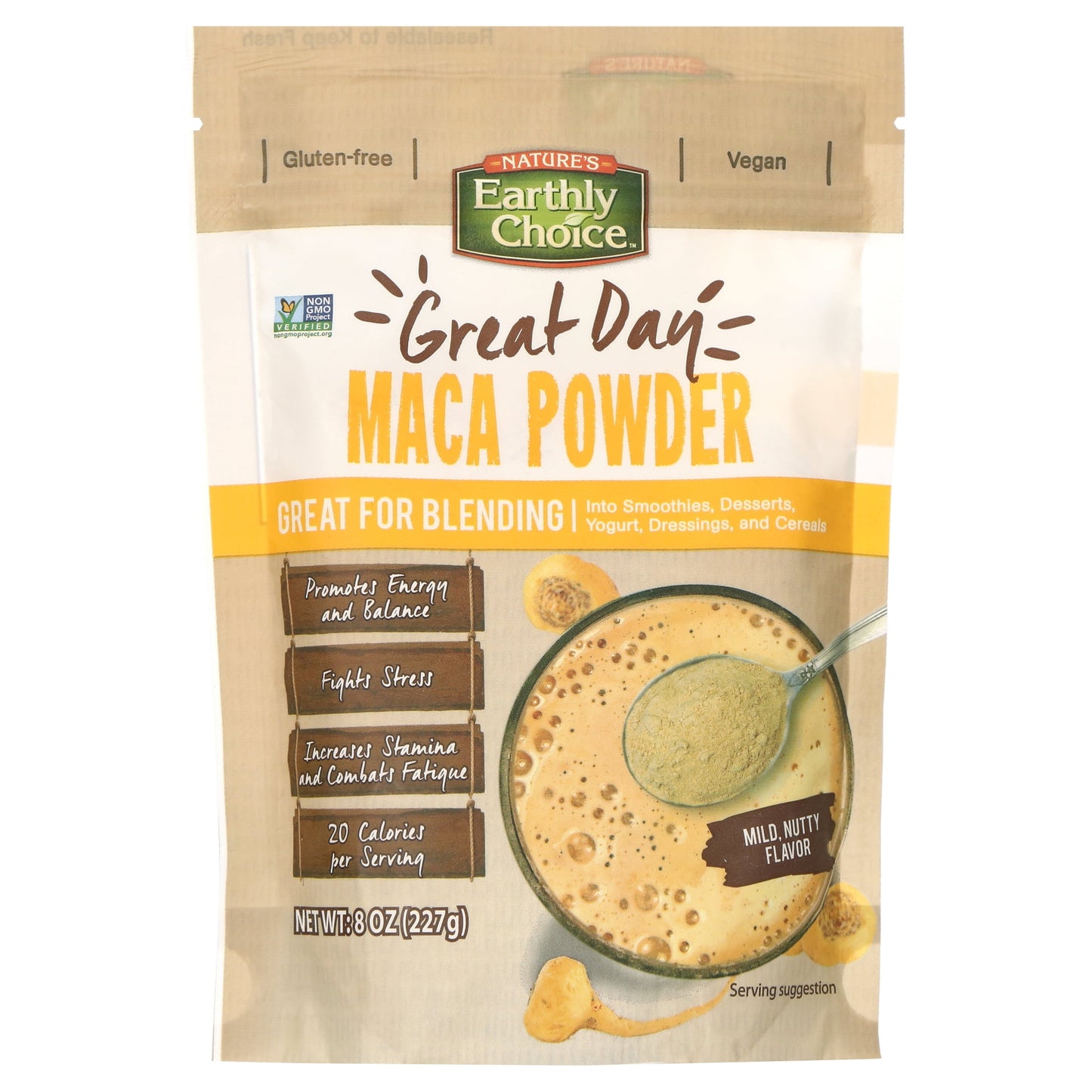 Nature's Earthly Choice Powder Blend Maca – 8 oz Gluten‑Free, Vegan, Non‑GMO Maca Root Powder – Nutty Superfood for Energy, Balance & Stamina