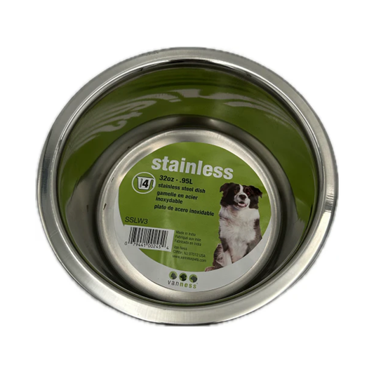 Van Ness Medium Lightweight Stainless Steel Dog Bowl 28 oz – Silver