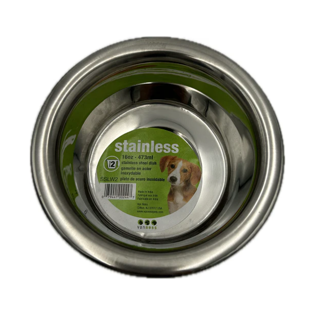 Van Ness Small Lightweight Stainless Steel Dog Bowl 16 oz – Silver