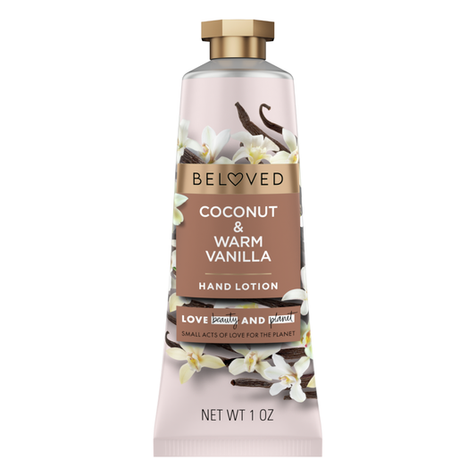 Beloved Coconut & Warm Vanilla Hand Lotion 1oz – Travel Size Hydrating Vegan Hand Cream Beloved
