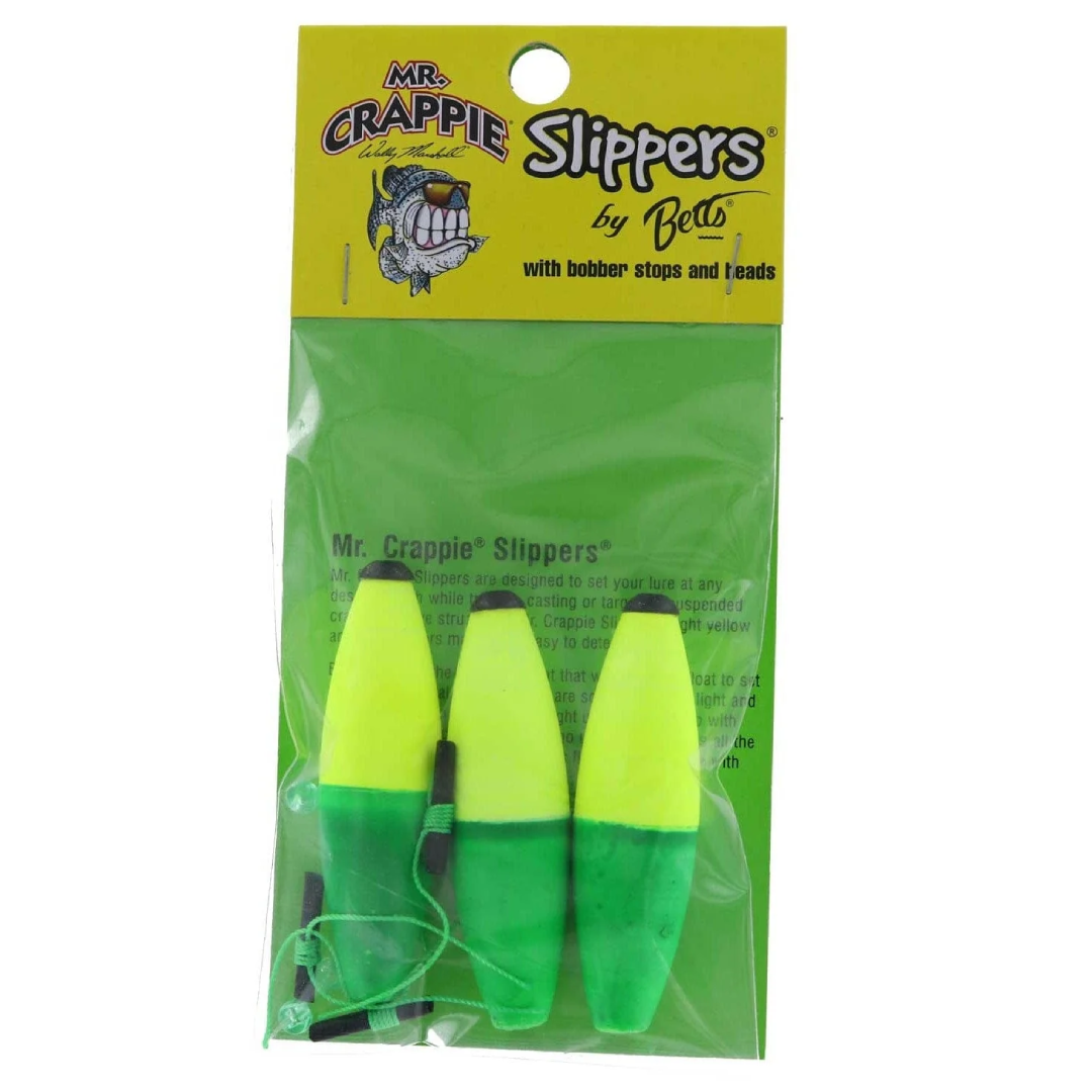 Betts Mr. Crappie 2-1/2" Slipper Fishing Floats 3-Pack M2B-SF-3YG Yellow Green Mr. Crappie