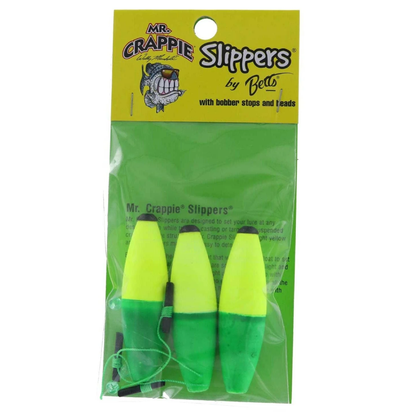 Betts Mr. Crappie 2-1/2" Slipper Fishing Floats 3-Pack M2B-SF-3YG Yellow Green Mr. Crappie