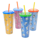 Gibson Peanuts 70th Anniversary 4 Piece Plastic Tumbler Set 23.6oz with Lid and Straw Assorted Colors Reusable Drinkware Gibson