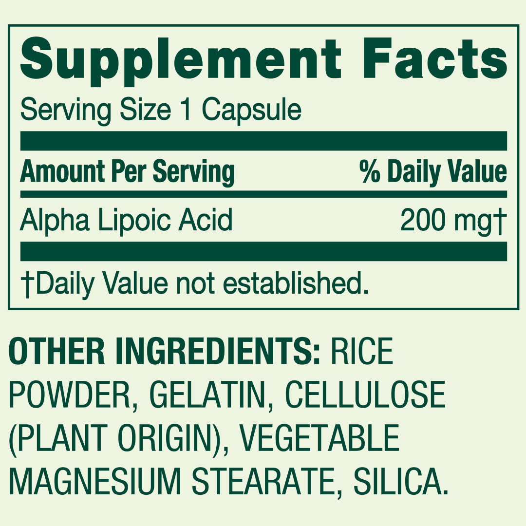 Spring Valley Alpha Lipoic Acid, Antioxidant Support, Dietary Supplement, 200mg Capsule, 100 Count Spring Valley