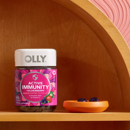 OLLY Active Immunity Elderberry Gummy Supplement, Daytime Immune Support for Adults, 45 Count Olly