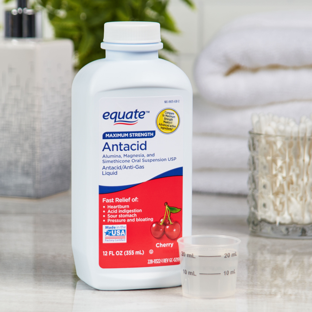 Equate Maximum Strength Antacid Liquid – Cherry Flavor, 12 fl oz – Fast Heartburn & Acid Indigestion Relief Equate