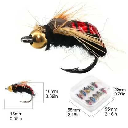 Artificial Insect Scud Fly Worm Fishing Lures – Brass Bead Head Fast Sinking Trout Bait – 10 pcs Set MegoDeals