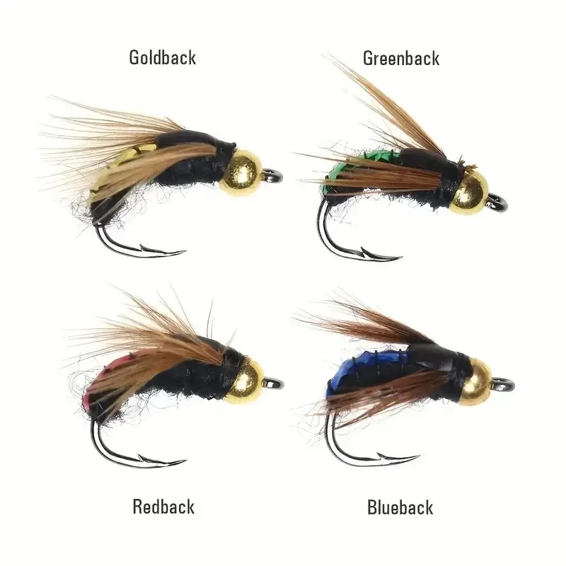 Artificial Insect Scud Fly Worm Fishing Lures – Brass Bead Head Fast Sinking Trout Bait – 10 pcs Set MegoDeals