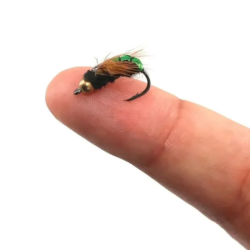 Artificial Insect Scud Fly Worm Fishing Lures – Brass Bead Head Fast Sinking Trout Bait – 10 pcs Set MegoDeals