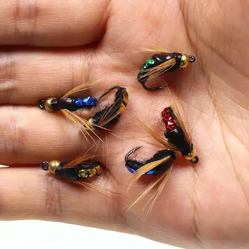 Artificial Insect Scud Fly Worm Fishing Lures – Brass Bead Head Fast Sinking Trout Bait – 10 pcs Set MegoDeals