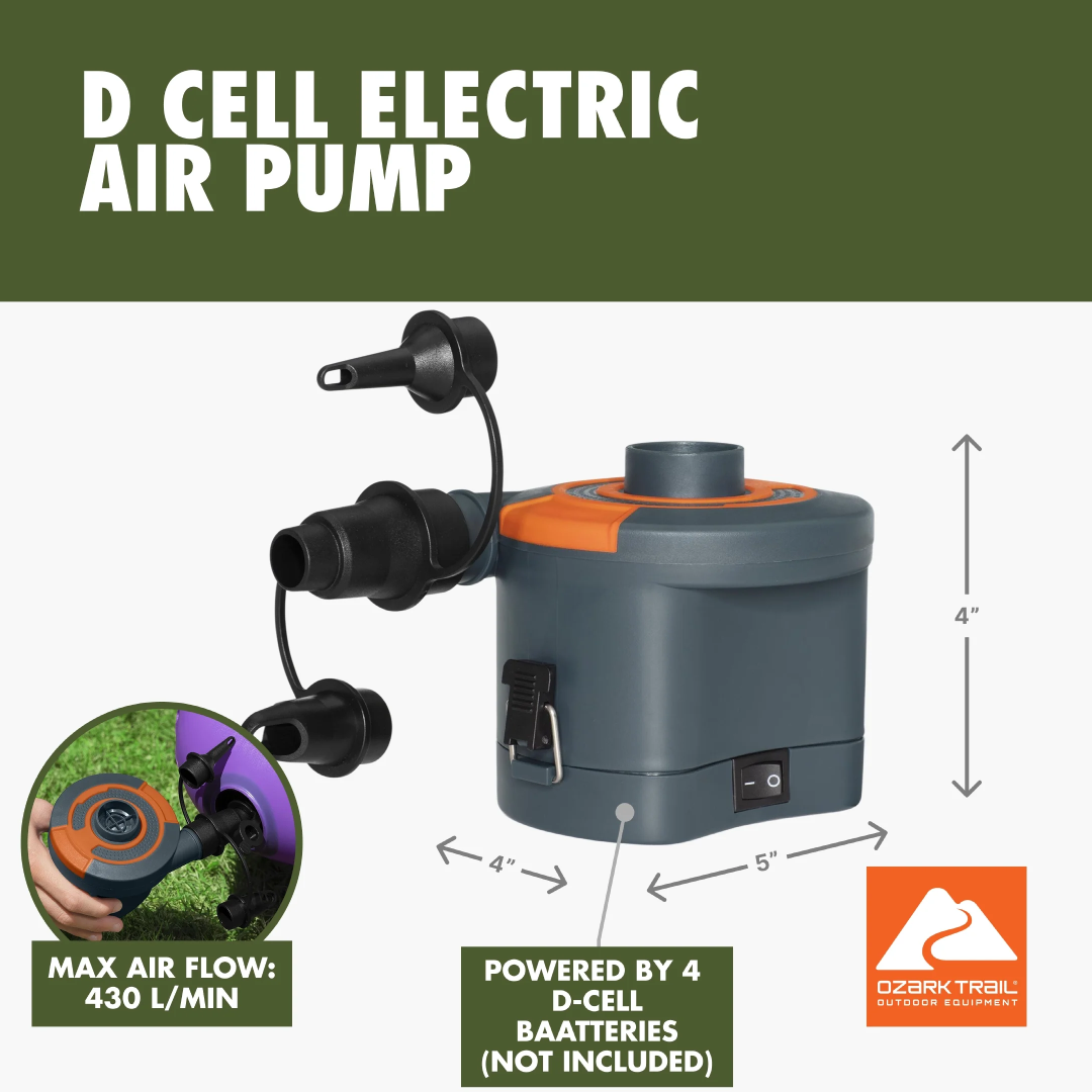 Ozark Trail Sidewinder D Cell Electric Air Pump – Portable & Fast Inflation/Deflation