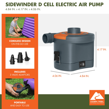 Ozark Trail Sidewinder D Cell Electric Air Pump – Portable & Fast Inflation/Deflation