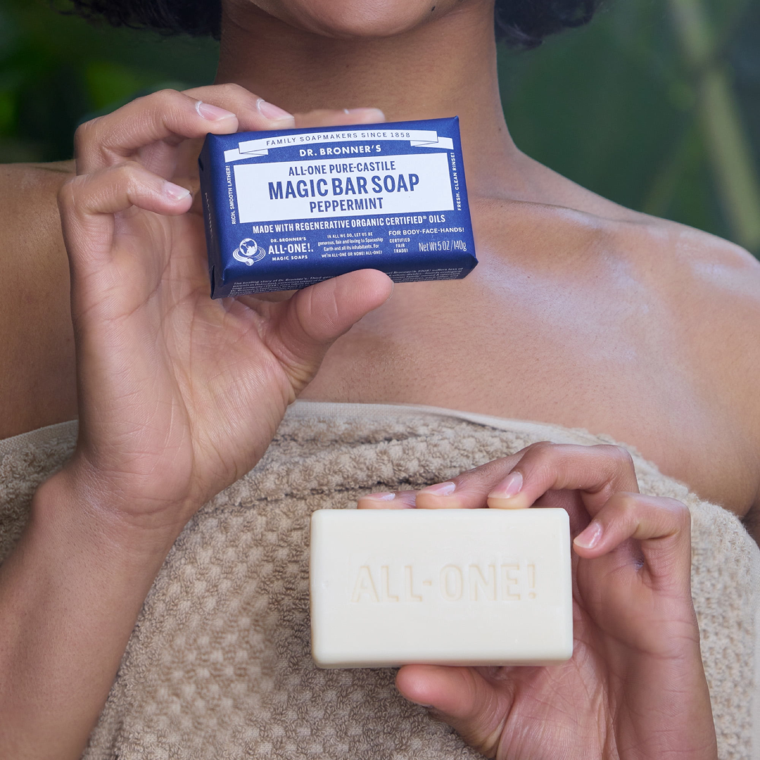 Dr. Bronner’s Magic Soap Pure-Castile Bar – Peppermint 5 oz | Organic Coconut Oil Natural Soap Dr. Bronner's