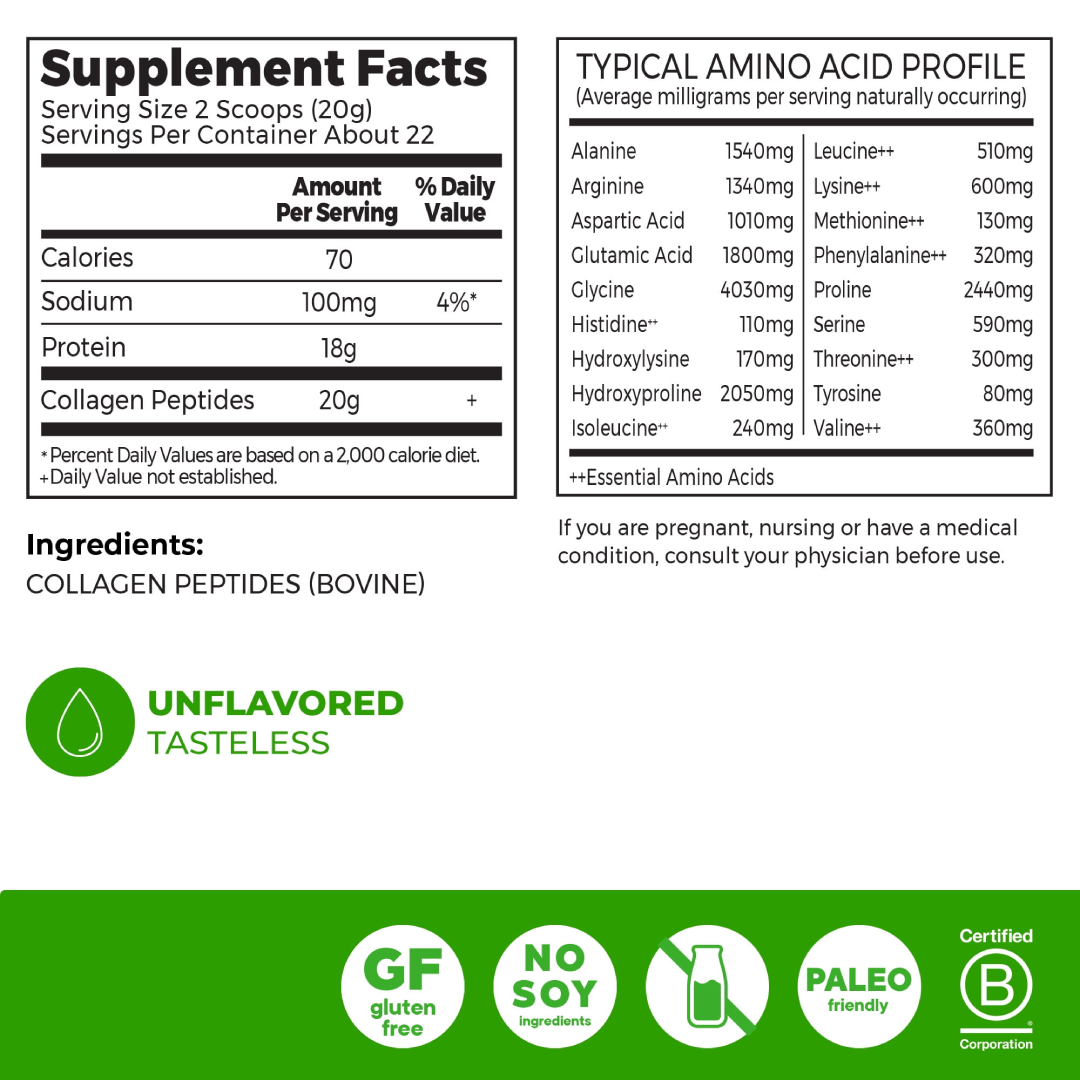 Orgain Hydrolyzed Grass-Fed Collagen Peptides Powder 20g, Unflavored – Premium Skin, Hair, Nail & Joint Support Supplement (1lb) Orgain