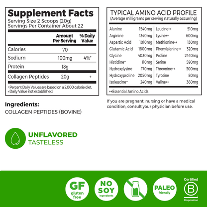 Orgain Hydrolyzed Grass-Fed Collagen Peptides Powder 20g, Unflavored – Premium Skin, Hair, Nail & Joint Support Supplement (1lb) Orgain