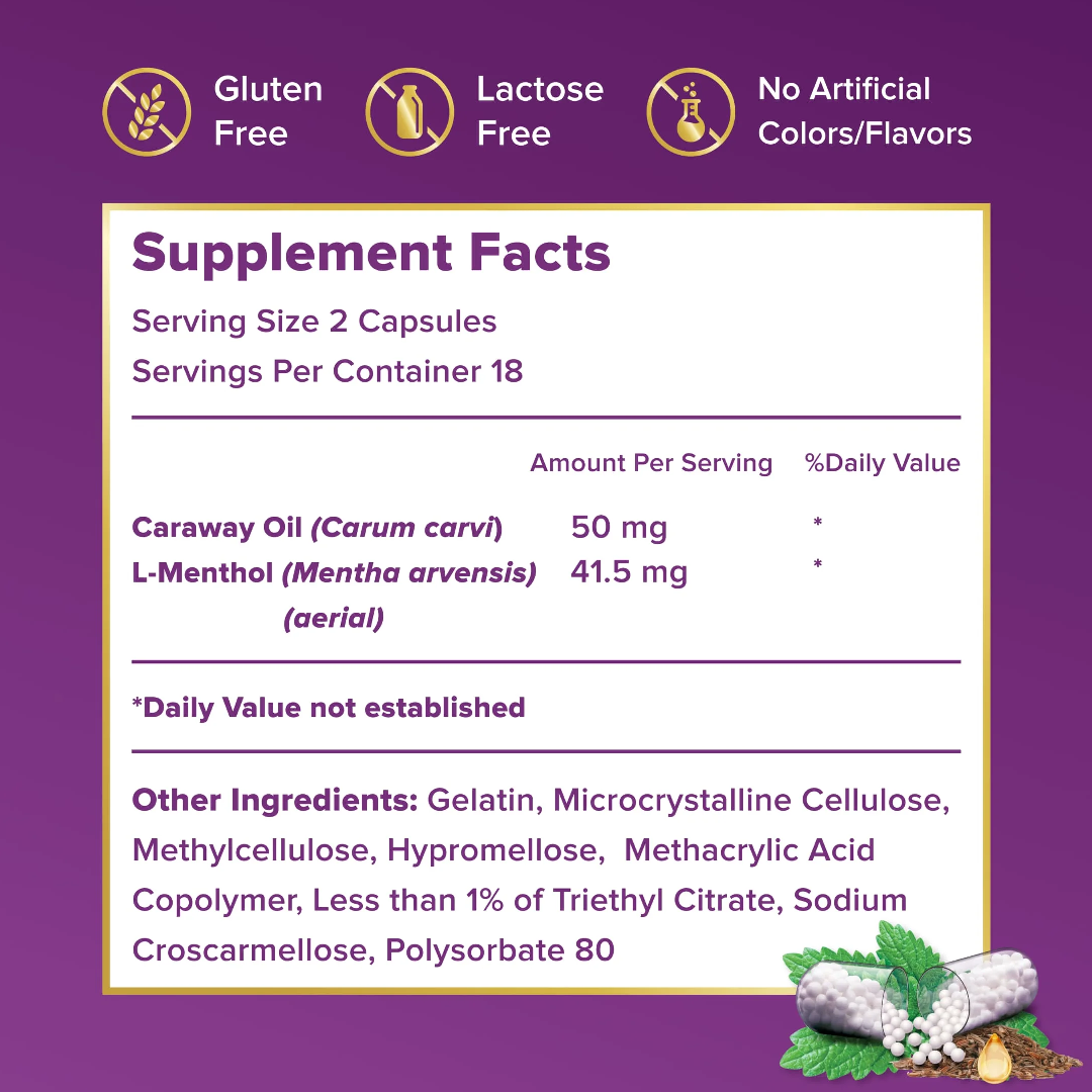FDgard Digestive Health Supplement with Caraway Oil & L-Menthol for Occasional Nausea, Bloating & Upset Stomach | 36 Capsules FDgard