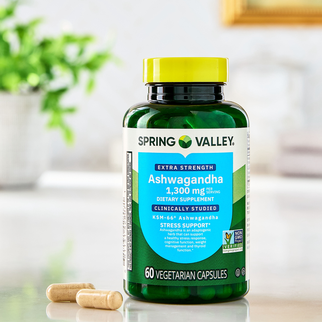 Spring Valley Extra Strength Ashwagandha Dietary Supplement 1300 mg | 60 Vegetarian Capsules Spring Valley