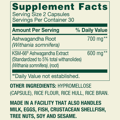 Spring Valley Extra Strength Ashwagandha Dietary Supplement 1300 mg | 60 Vegetarian Capsules Spring Valley