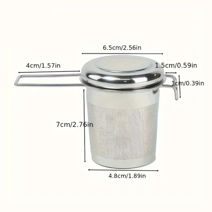 Premium Stainless Steel Tea Filter with Extended Folding Handle | Loose Tea Drainer with Lid | Anti-Scald Multi-Purpose Tea Strainer MegoDeals