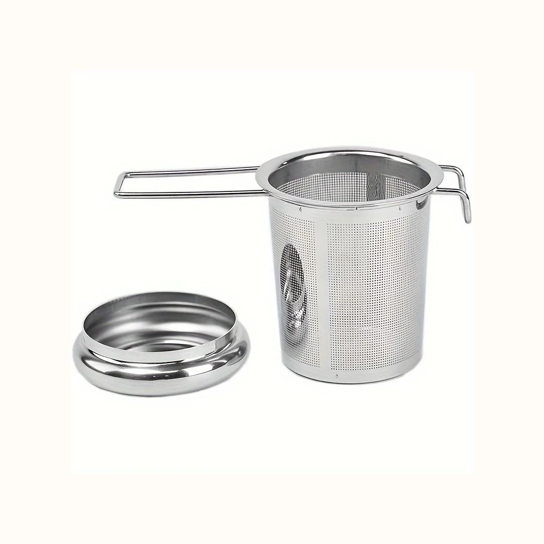 Premium Stainless Steel Tea Filter with Extended Folding Handle | Loose Tea Drainer with Lid | Anti-Scald Multi-Purpose Tea Strainer MegoDeals