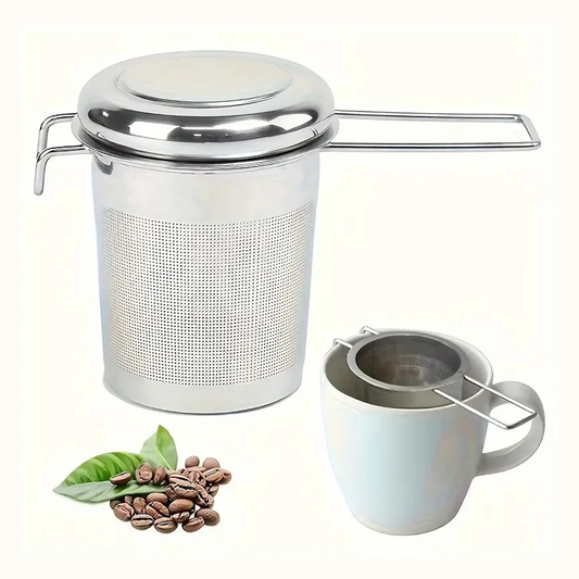 Premium Stainless Steel Tea Filter with Extended Folding Handle | Loose Tea Drainer with Lid | Anti-Scald Multi-Purpose Tea Strainer MegoDeals