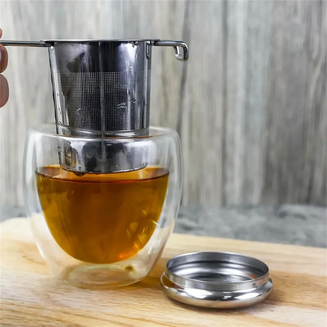 Premium Stainless Steel Tea Filter with Extended Folding Handle | Loose Tea Drainer with Lid | Anti-Scald Multi-Purpose Tea Strainer MegoDeals