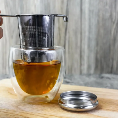 Premium Stainless Steel Tea Filter with Extended Folding Handle | Loose Tea Drainer with Lid | Anti-Scald Multi-Purpose Tea Strainer MegoDeals