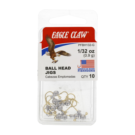 Eagle Claw Ball Head Fishing Jig – Unpainted, 1/32 oz., 10 Count Eagle Claw