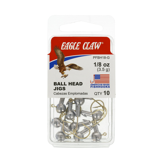Eagle Claw Ball Head Jig – Gold Hook, 1/8 oz., 10 Count Eagle Claw
