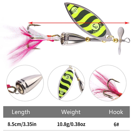 8.5cm 10g Metal Spinner Spoon Lure with Feather Hook #6 – For Bass, Pike & Carp Fishing