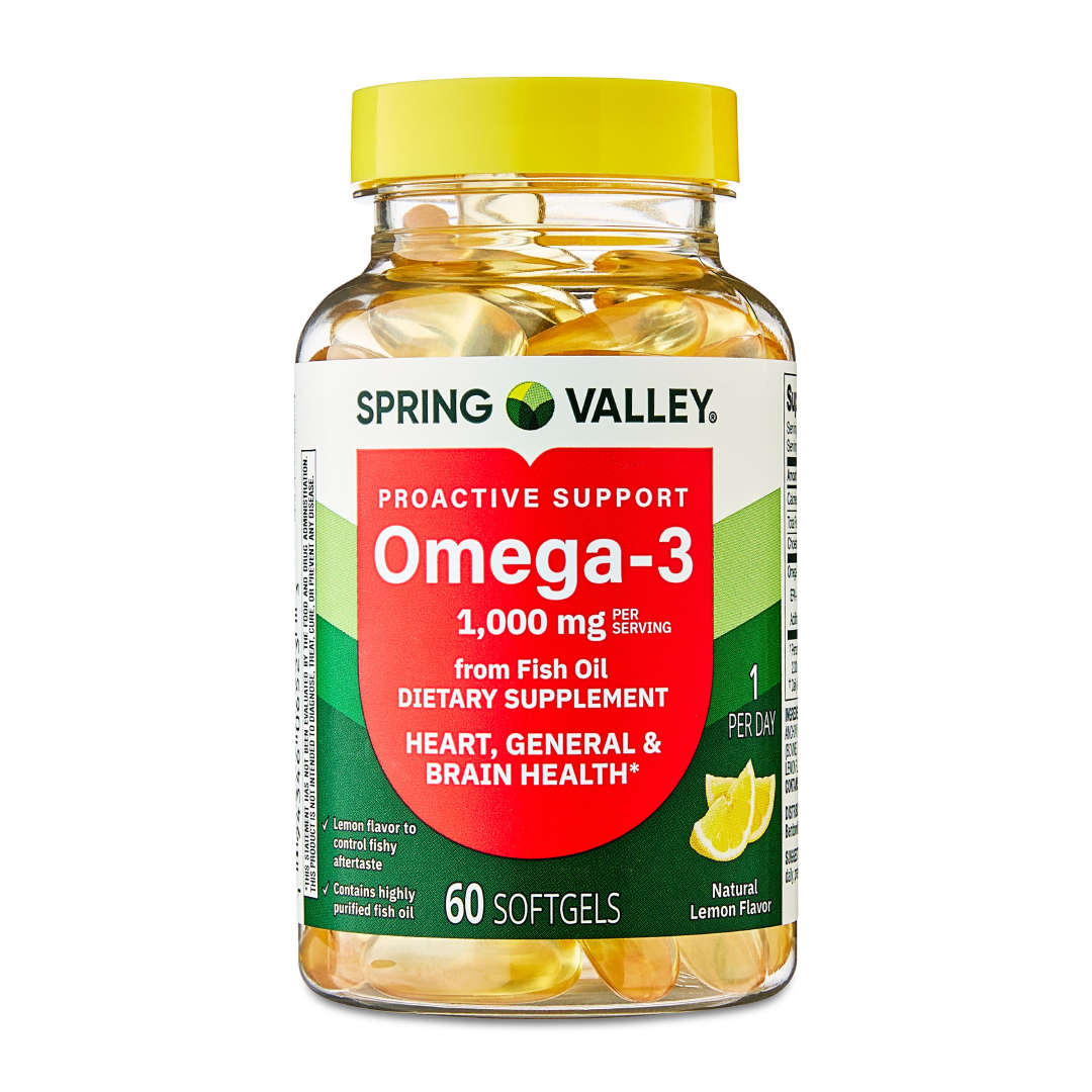 Spring Valley Omega-3 Fish Oil Softgels 1000mg – Heart, Brain & General Health (60 Count) Spring Valley