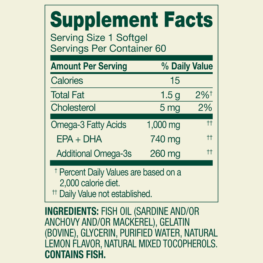 Spring Valley Omega-3 Fish Oil Softgels 1000mg – Heart, Brain & General Health (60 Count) Spring Valley