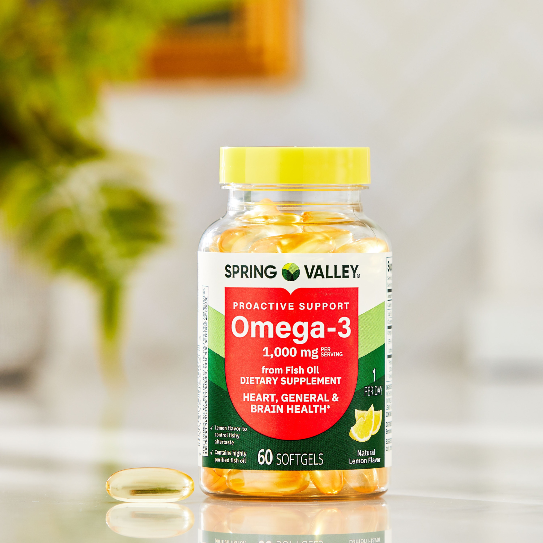 Spring Valley Omega-3 Fish Oil Softgels 1000mg – Heart, Brain & General Health (60 Count) Spring Valley