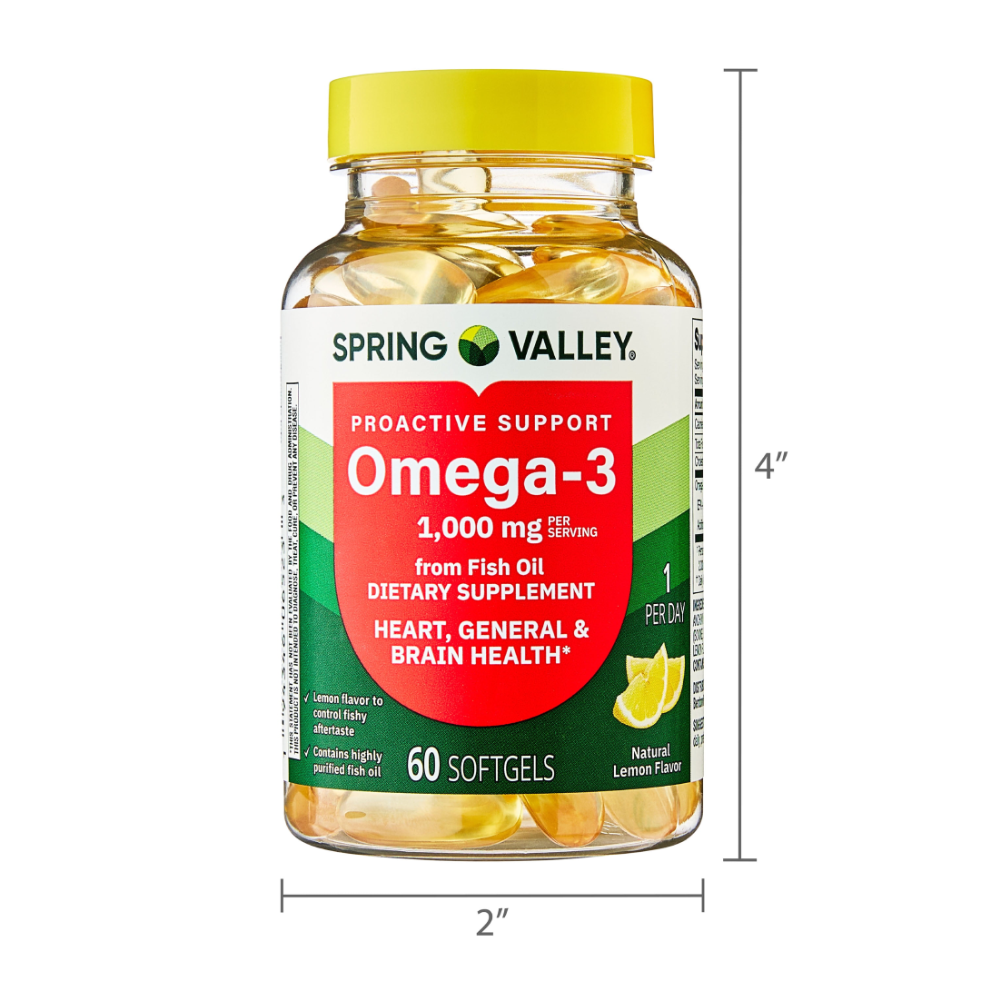 Spring Valley Omega-3 Fish Oil Softgels 1000mg – Heart, Brain & General Health (60 Count) Spring Valley