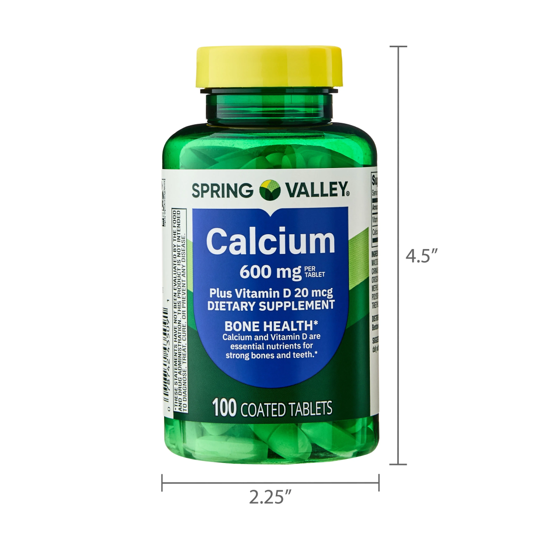 Spring Valley Calcium Plus Vitamin D Tablets 600 mg | Bone Health Supplement (100 Count) Spring Valley