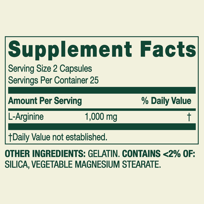 Spring Valley L-Arginine 500 mg Capsules | Heart & Circulation Support | 50 Count Spring Valley