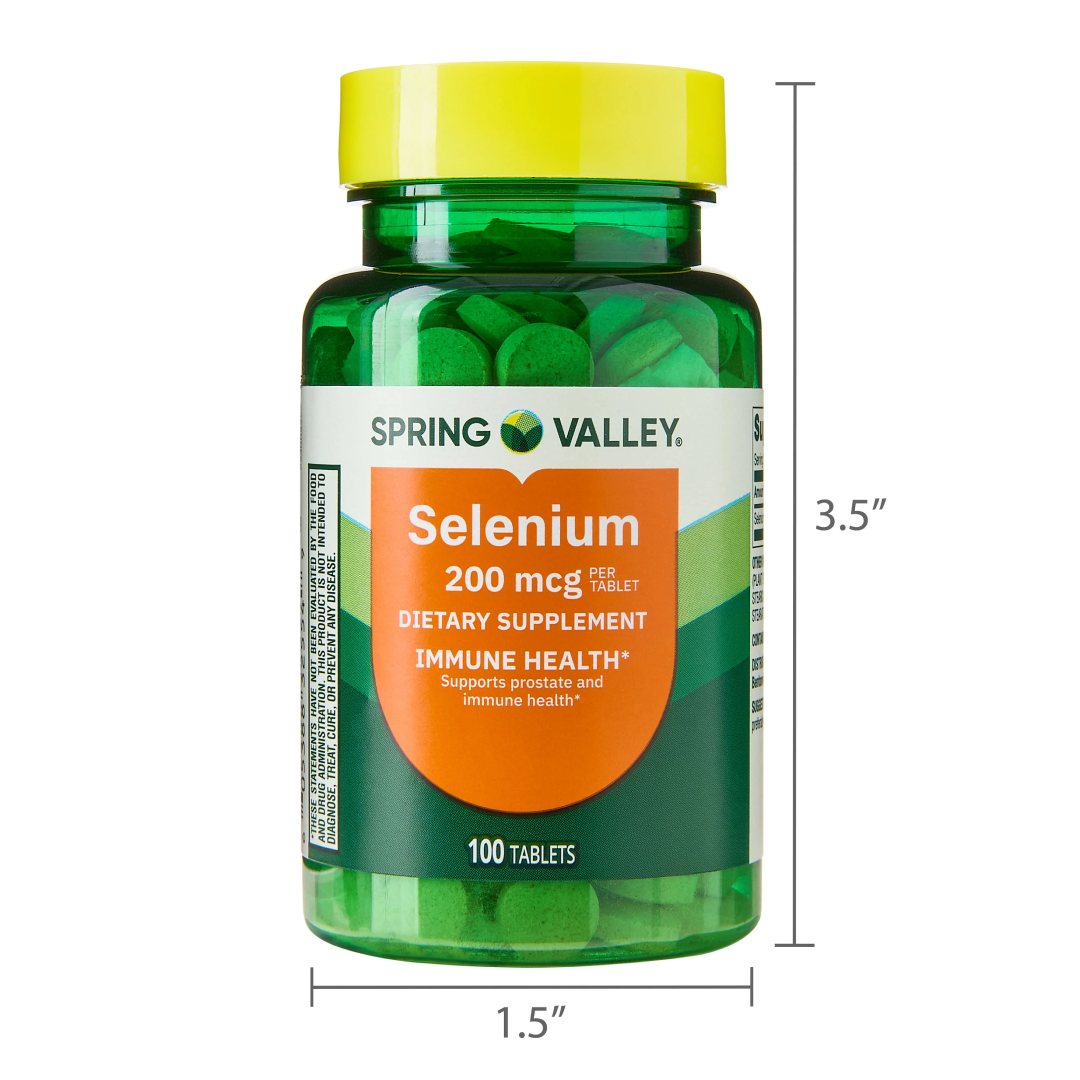Spring Valley Selenium 200 mcg Tablets | Immune & Antioxidant Support | 100 Count Spring Valley