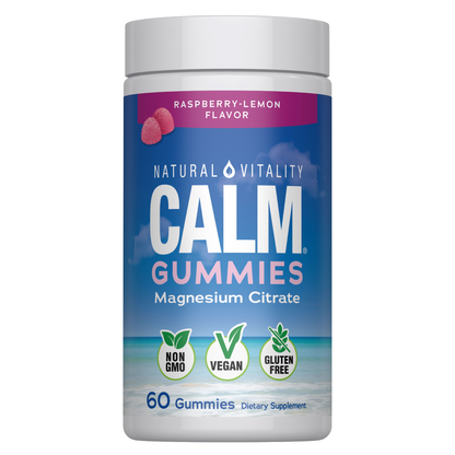 Natural Vitality Calm Magnesium Citrate Gummies 60 Count | Raspberry-Lemon – Stress & Relaxation Support Natural Vitality