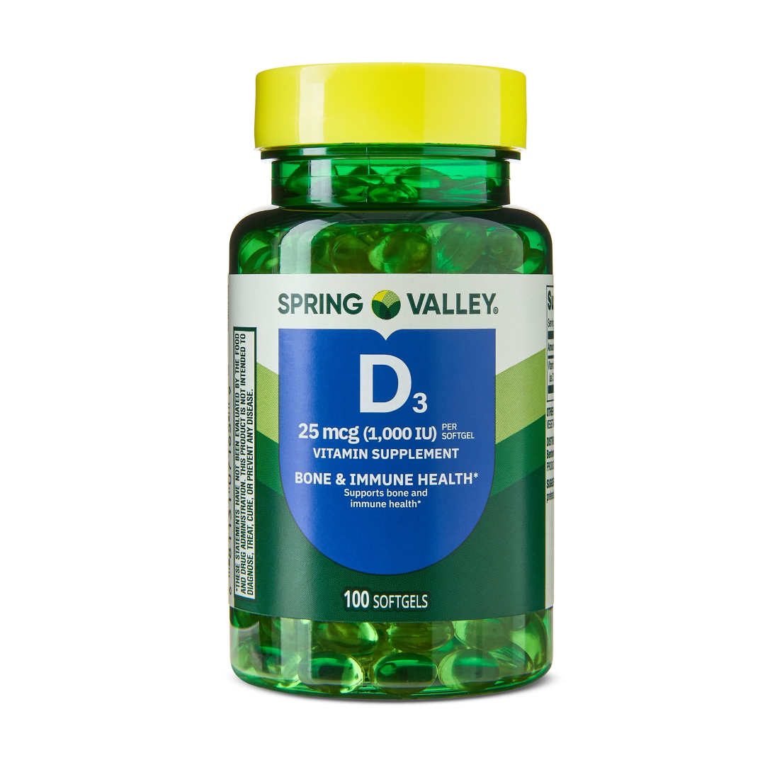Spring Valley Vitamin D3 Softgels – 25 mcg (1000 IU), 100 Count – Bone & Immune Health Supplement Spring Valley