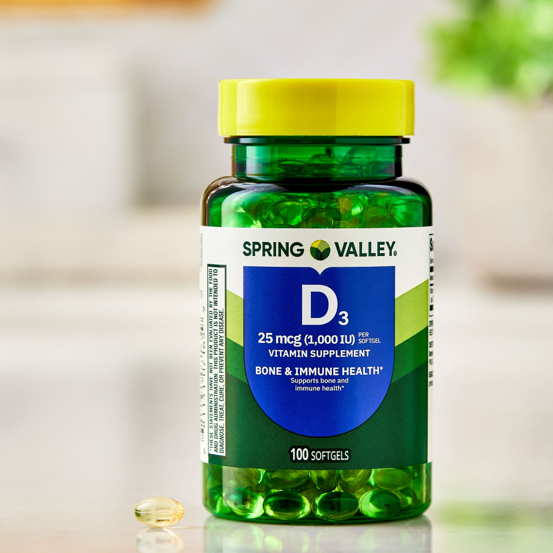 Spring Valley Vitamin D3 Softgels – 25 mcg (1000 IU), 100 Count – Bone & Immune Health Supplement Spring Valley