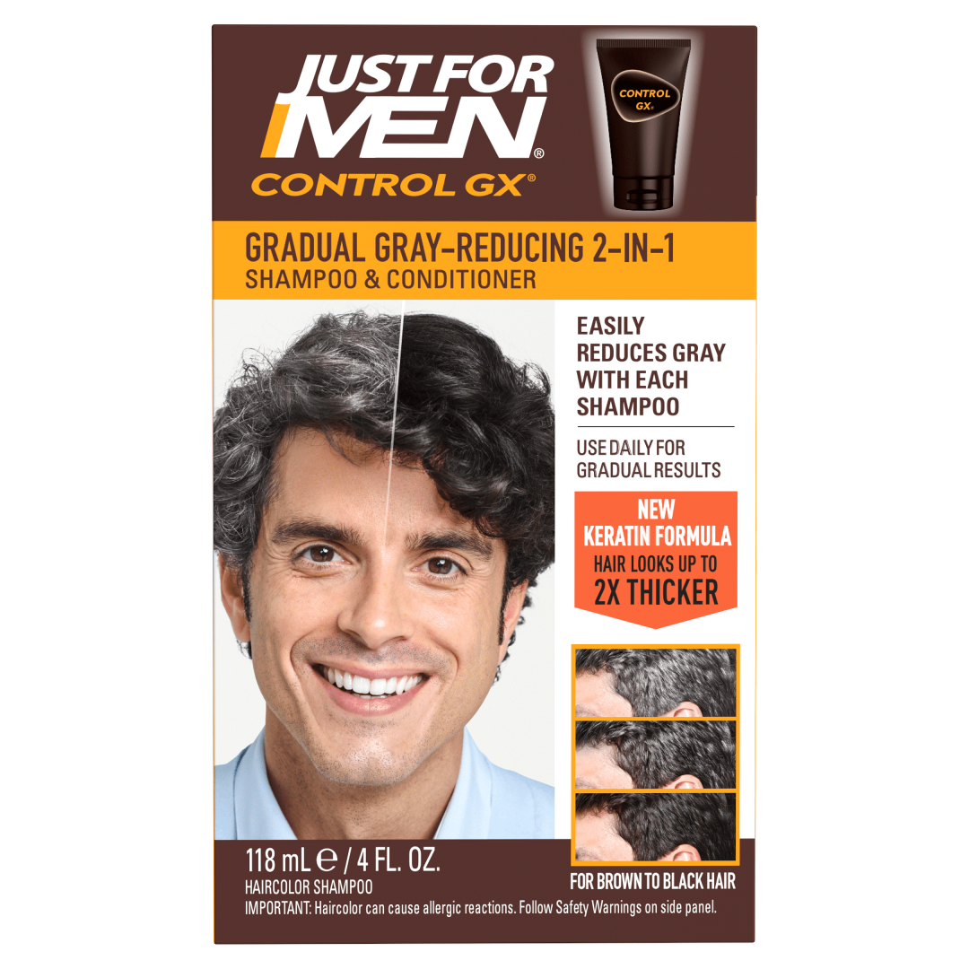 Just For Men Control GX Grey Reducing Shampoo | Gradual Hair Color with Keratin – 4 fl oz Just For Men