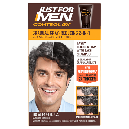 Just For Men Control GX Grey Reducing Shampoo | Gradual Hair Color with Keratin – 4 fl oz Just For Men