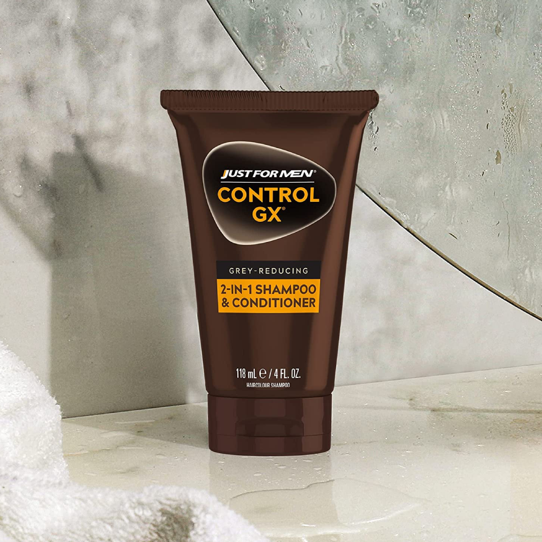 Just For Men Control GX Grey Reducing Shampoo | Gradual Hair Color with Keratin – 4 fl oz Just For Men
