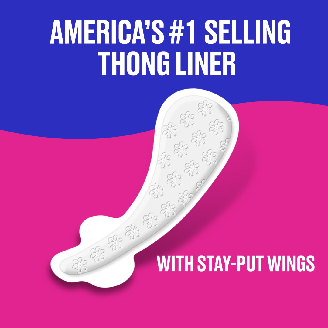 Carefree Thong Panty Liners With Wings – 49 Count, Unscented Carefree