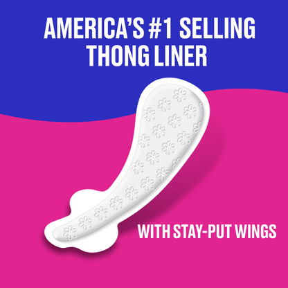 Carefree Thong Panty Liners With Wings – 49 Count, Unscented Carefree